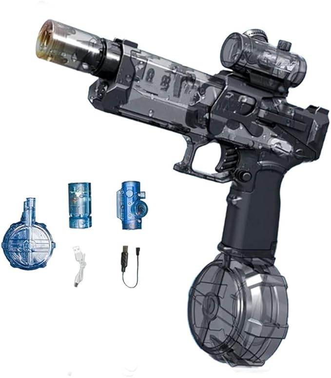 Ultimate Battle Blaster Long Range Motorised Water Gun with Interactive Lighting,Electric Water Guns for Kid,Automatic Water Gun Pistols,Rechargeable Water Sprayer Squirt Guns Blaster Pistol (Black) - Famous Flynn