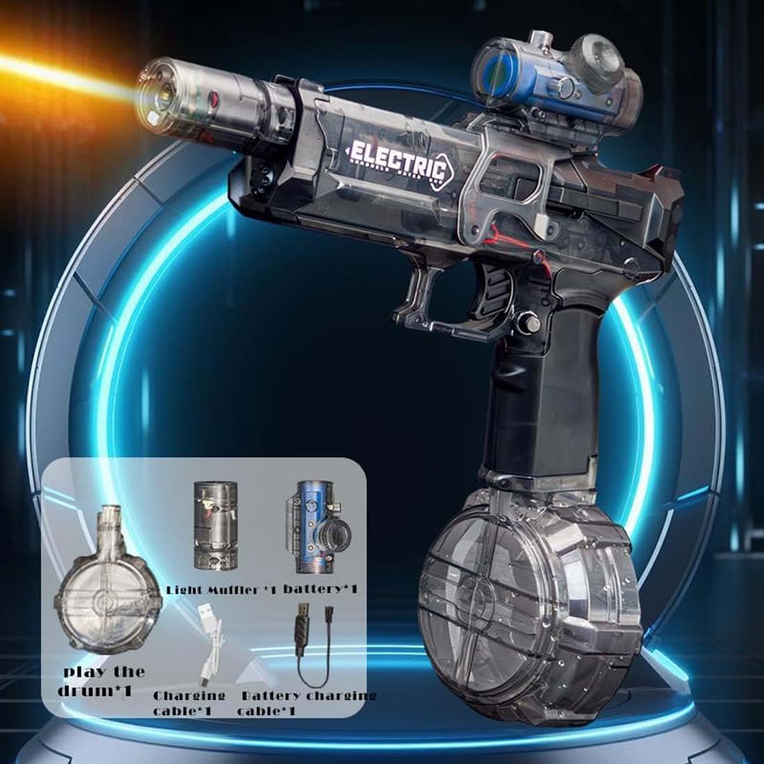 Ultimate Battle Blaster Long Range Motorised Water Gun with Interactive Lighting,Electric Water Guns for Kid,Automatic Water Gun Pistols,Rechargeable Water Sprayer Squirt Guns Blaster Pistol (Black) - Famous Flynn