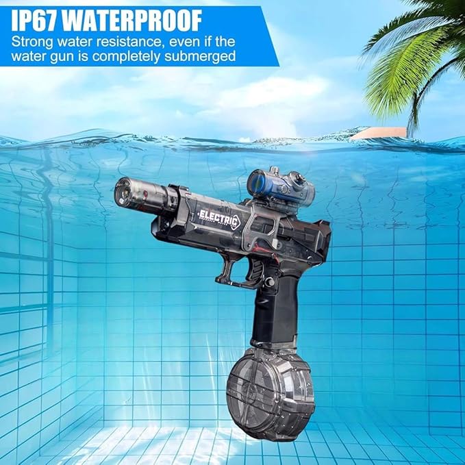 Ultimate Battle Blaster Long Range Motorised Water Gun with Interactive Lighting,Electric Water Guns for Kid,Automatic Water Gun Pistols,Rechargeable Water Sprayer Squirt Guns Blaster Pistol (Black) - Famous Flynn